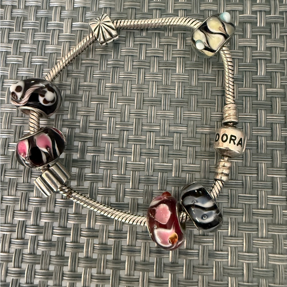 Pandora Silver Charm Bracelet with Multicolor Beads